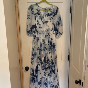 Calvin Klein Blue and White Floral Maxi Dress